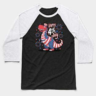 4th July | Happy Birthday America Dino Baseball T-Shirt